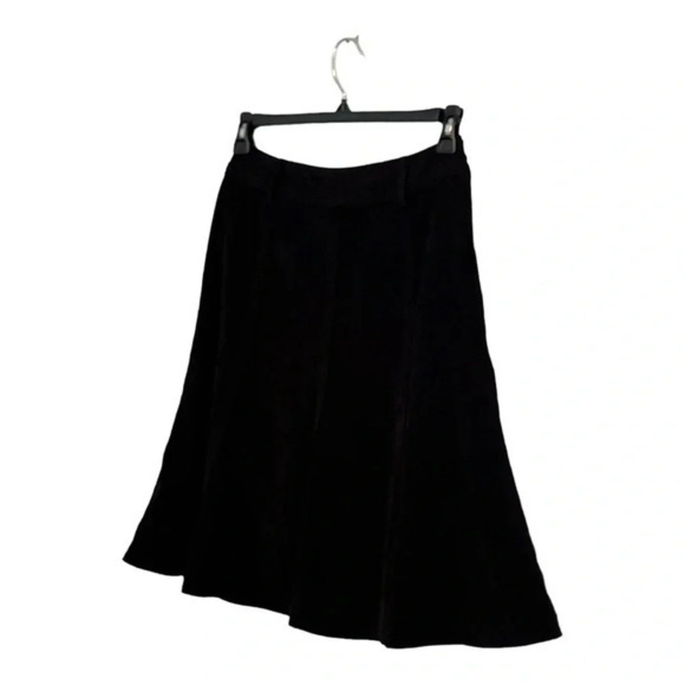 Larry Levine A-Line Skirt Women Size 6 Black Paneled Faux Suede Career Stretch